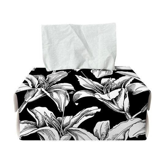 Black And White Lily Pattern Print Rectangle Tissue Box Cover