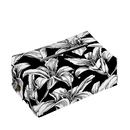 Black And White Lily Pattern Print Rectangle Tissue Box Cover