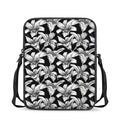 Black And White Lily Pattern Print Rectangular Crossbody Bag