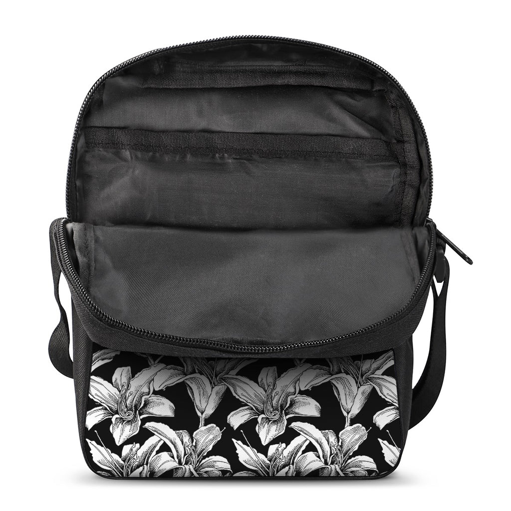 Black And White Lily Pattern Print Rectangular Crossbody Bag