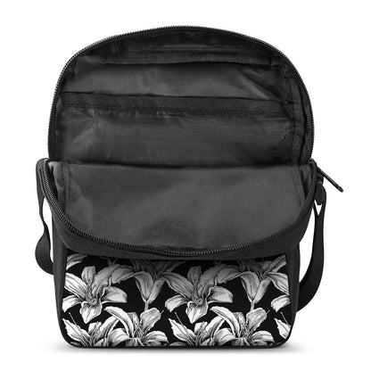 Black And White Lily Pattern Print Rectangular Crossbody Bag