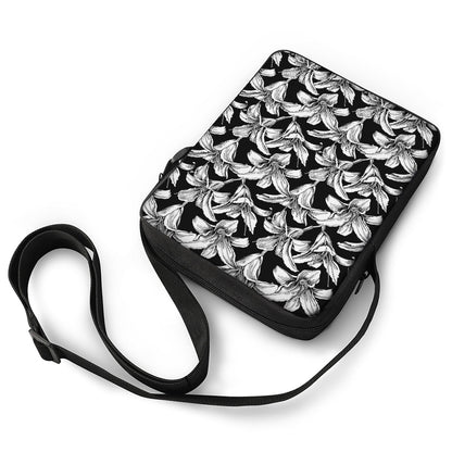 Black And White Lily Pattern Print Rectangular Crossbody Bag