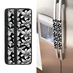 Black And White Lily Pattern Print Refrigerator Handle Covers