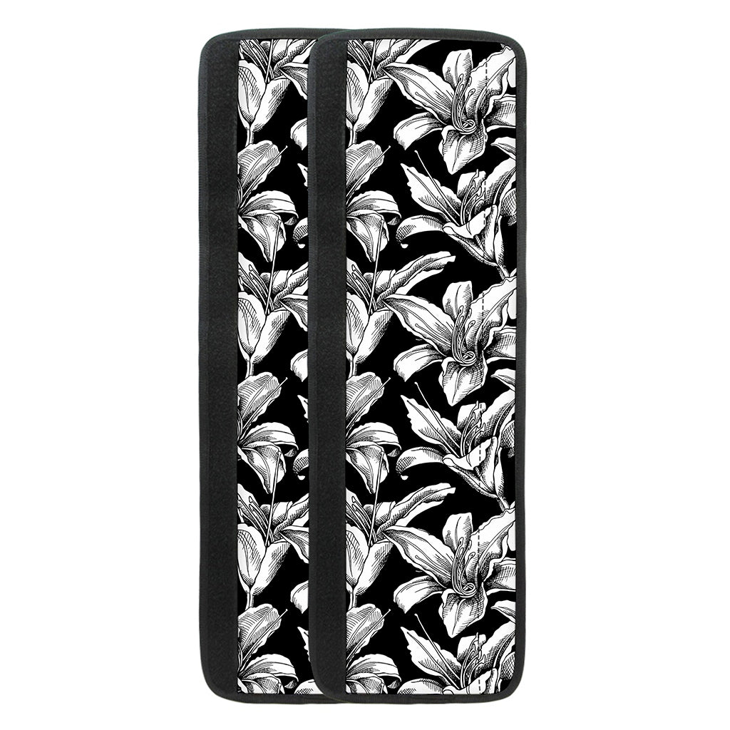 Black And White Lily Pattern Print Refrigerator Handle Covers