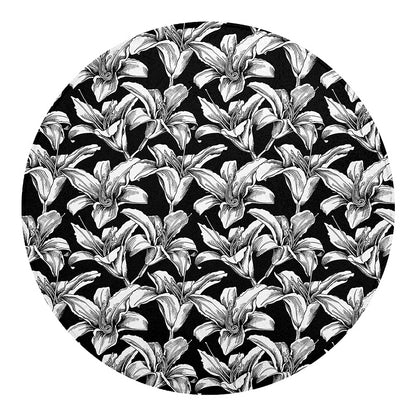 Black And White Lily Pattern Print Round Blanket