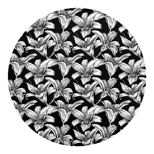 Black And White Lily Pattern Print Round Blanket