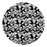 Black And White Lily Pattern Print Round Blanket