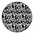 Black And White Lily Pattern Print Round Floor Mat