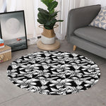 Black And White Lily Pattern Print Round Rug