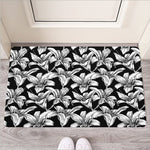 Black And White Lily Pattern Print Rubber Doormat