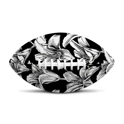 Black And White Lily Pattern Print Rugby Ball