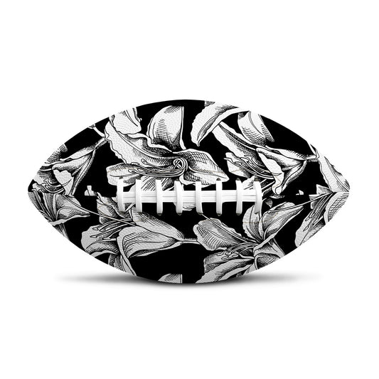 Black And White Lily Pattern Print Rugby Ball
