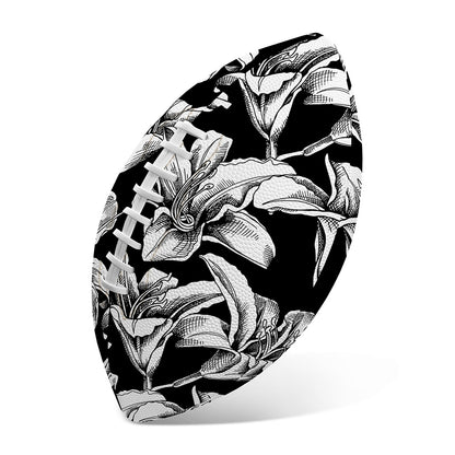 Black And White Lily Pattern Print Rugby Ball