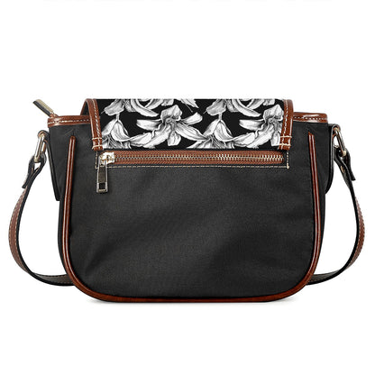 Black And White Lily Pattern Print Saddle Bag