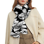 Black And White Lily Pattern Print Scarf