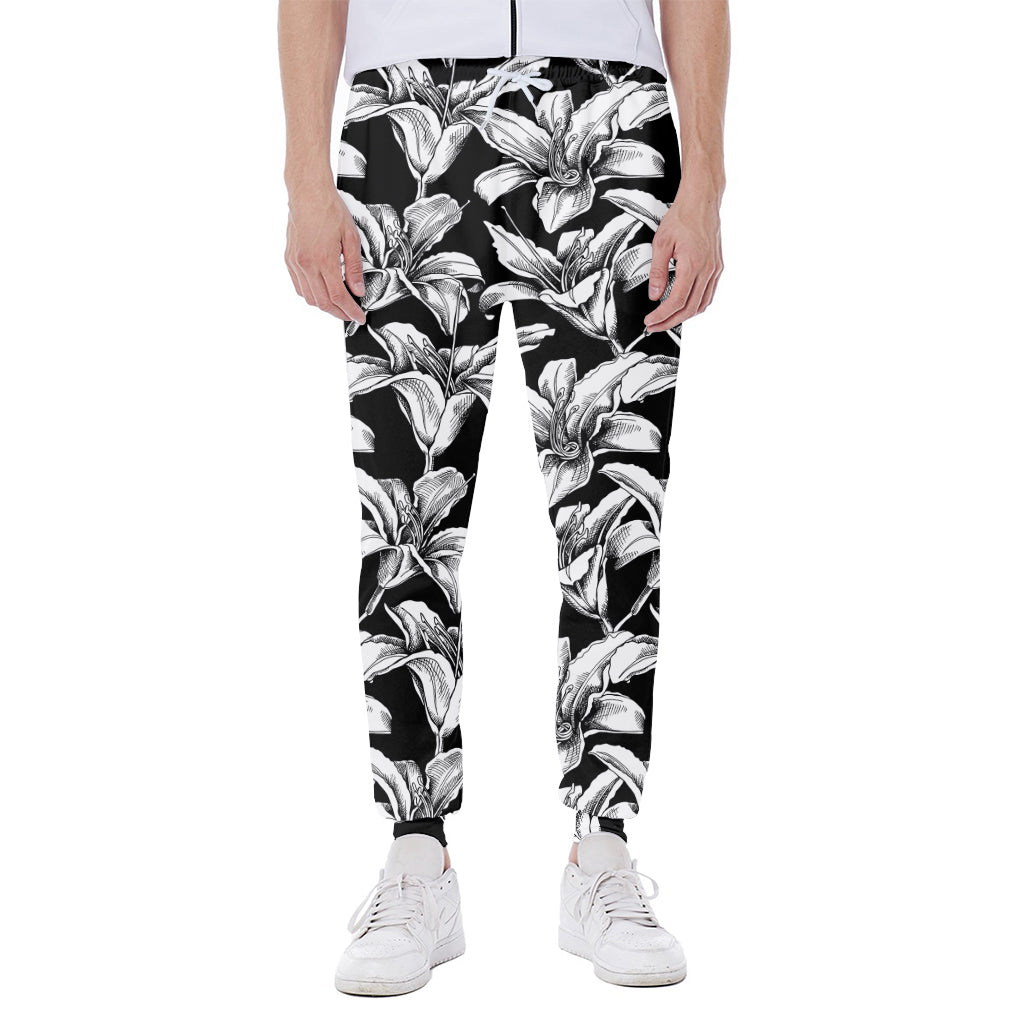Black And White Lily Pattern Print Scuba Joggers