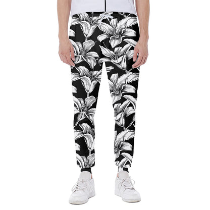 Black And White Lily Pattern Print Scuba Joggers