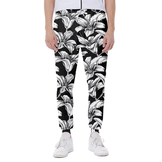 Black And White Lily Pattern Print Scuba Joggers