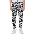 Black And White Lily Pattern Print Scuba Joggers