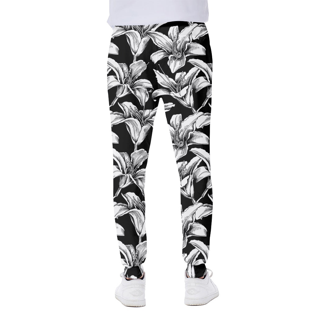 Black And White Lily Pattern Print Scuba Joggers