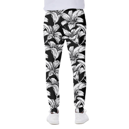 Black And White Lily Pattern Print Scuba Joggers