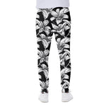 Black And White Lily Pattern Print Scuba Joggers