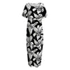 Black And White Lily Pattern Print Short Sleeve Long Nightdress