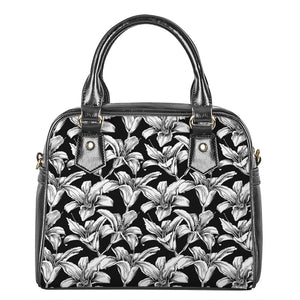 Black And White Lily Pattern Print Shoulder Handbag