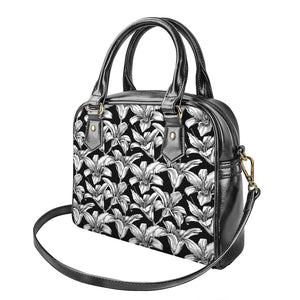 Black And White Lily Pattern Print Shoulder Handbag