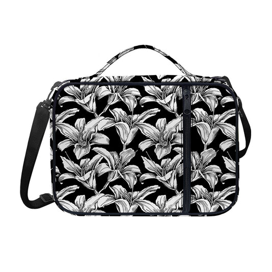 Black And White Lily Pattern Print Shoulder Strap Bible Bag