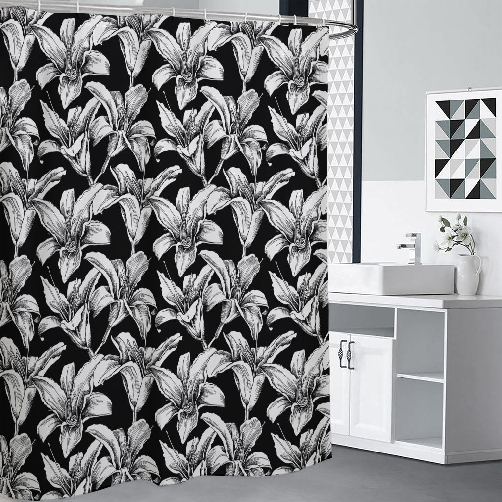 Black And White Lily Pattern Print Shower Curtain