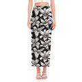 Black And White Lily Pattern Print Side Slit Maxi Skirt