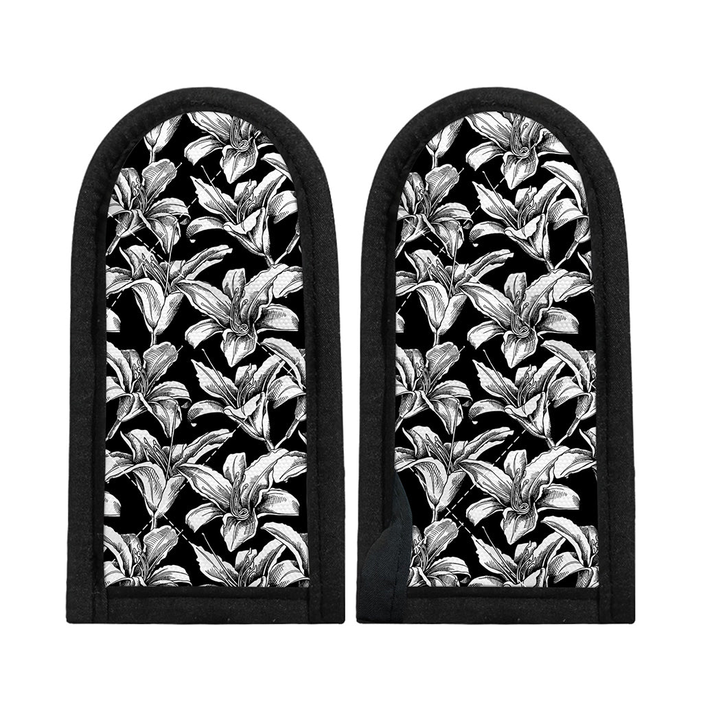 Black And White Lily Pattern Print Skillet Handle Cover