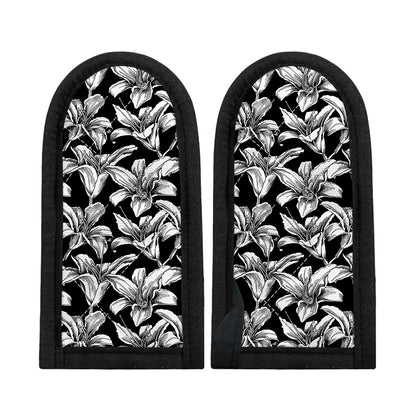Black And White Lily Pattern Print Skillet Handle Cover