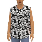 Black And White Lily Pattern Print Sleeveless Baseball Jersey