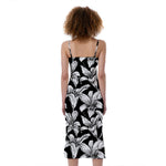 Black And White Lily Pattern Print Slim Fit Midi Cami Dress