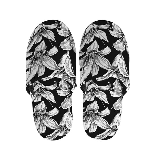 Black And White Lily Pattern Print Slippers