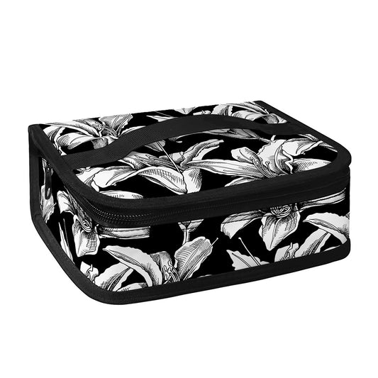 Black And White Lily Pattern Print Small Lunch Bag