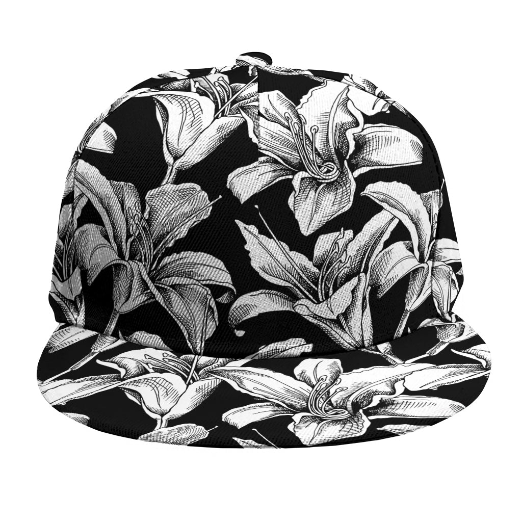 Black And White Lily Pattern Print Snapback Cap