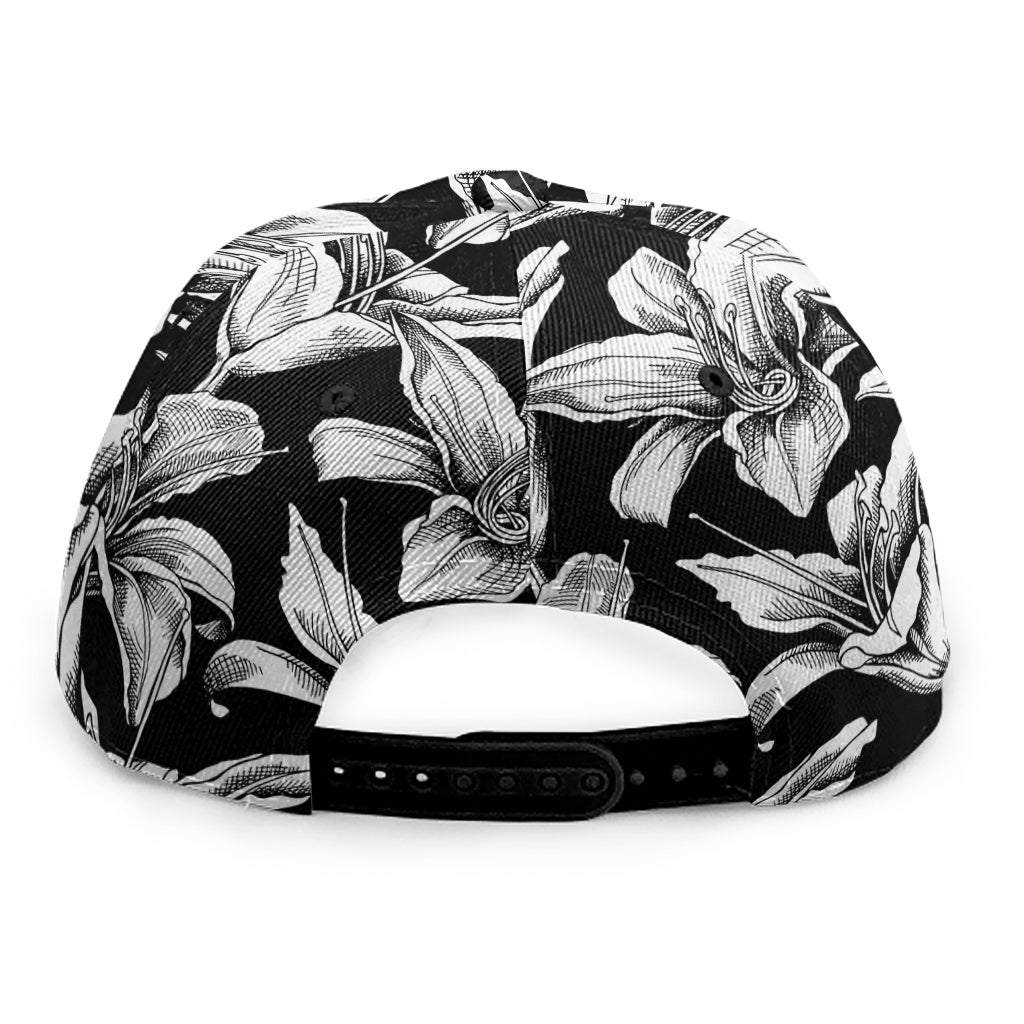 Black And White Lily Pattern Print Snapback Cap