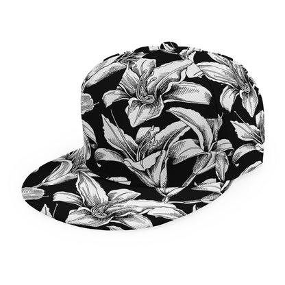 Black And White Lily Pattern Print Snapback Cap
