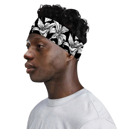 Black And White Lily Pattern Print Sports Headband