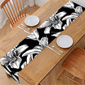Black And White Lily Pattern Print Table Runner