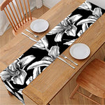 Black And White Lily Pattern Print Table Runner