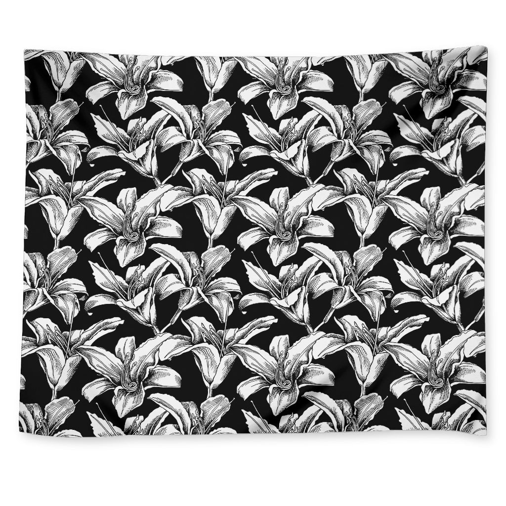 Black And White Lily Pattern Print Tapestry