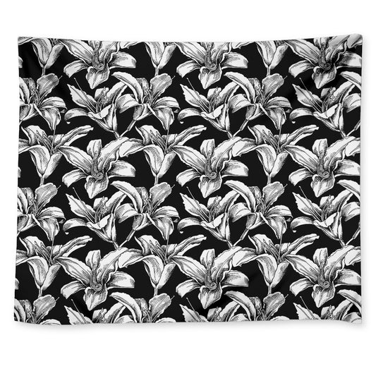 Black And White Lily Pattern Print Tapestry