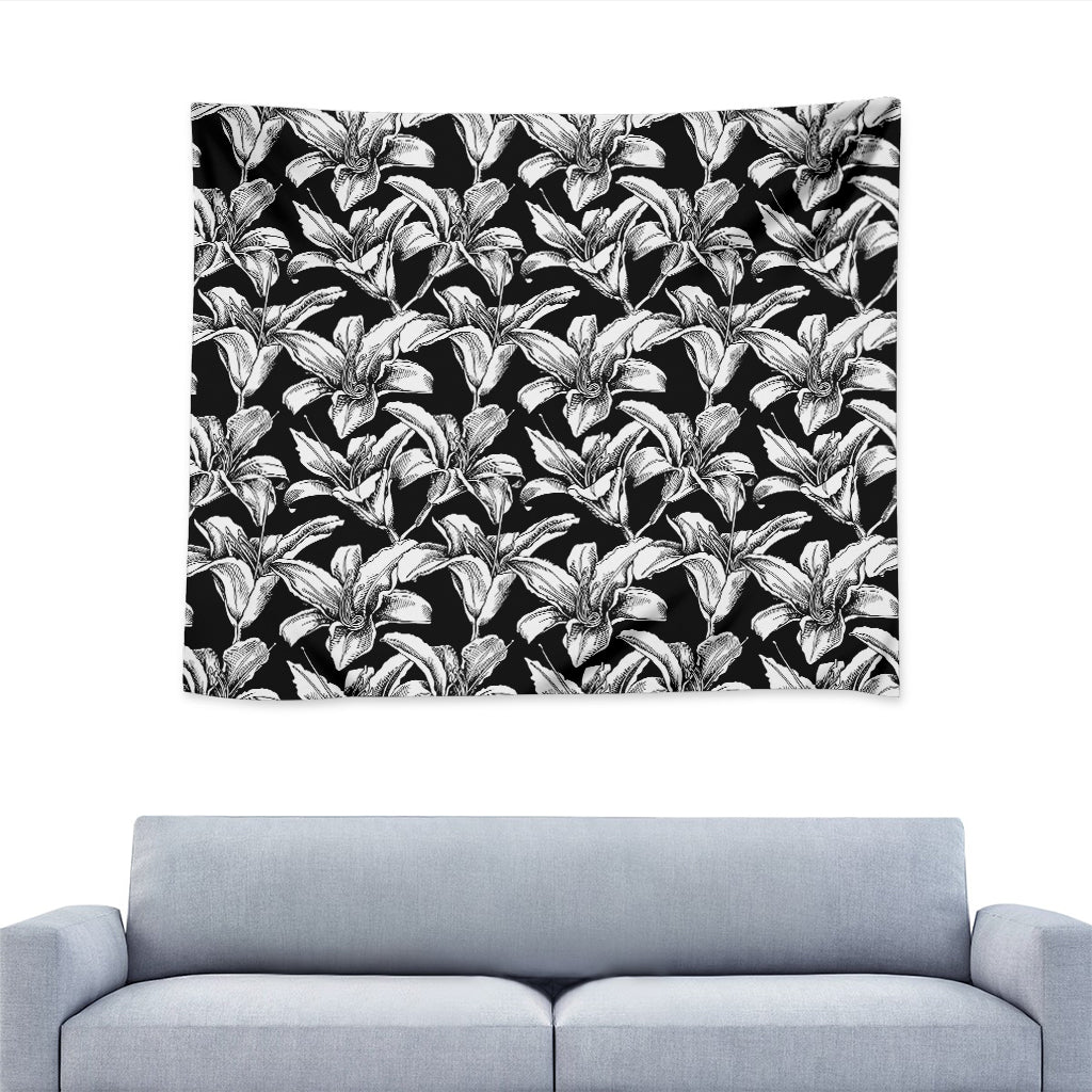 Black And White Lily Pattern Print Tapestry