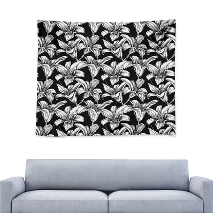 Black And White Lily Pattern Print Tapestry
