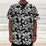 Black And White Lily Pattern Print Textured Short Sleeve Shirt