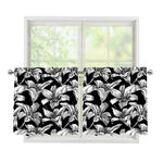 Black And White Lily Pattern Print Tier Curtains
